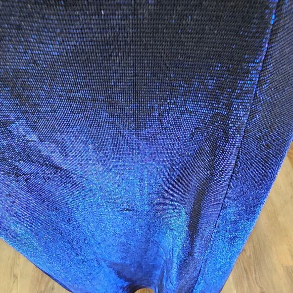 Betsy and Adam Sleeveless Blue/Black Metallic Acetate Gown Women's Size 10 - Picture 5 of 12